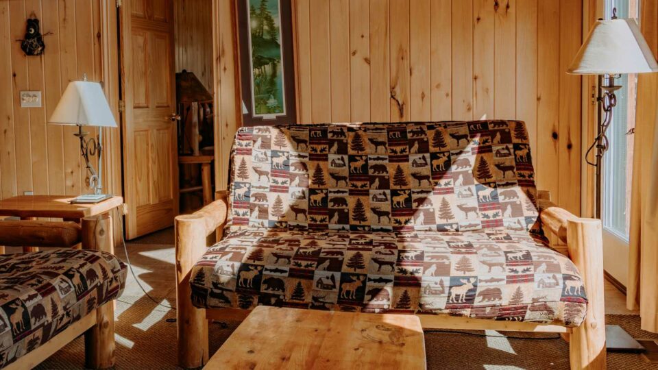 Living Room in a cabin rental at a Bemidji Minnesota Resort.