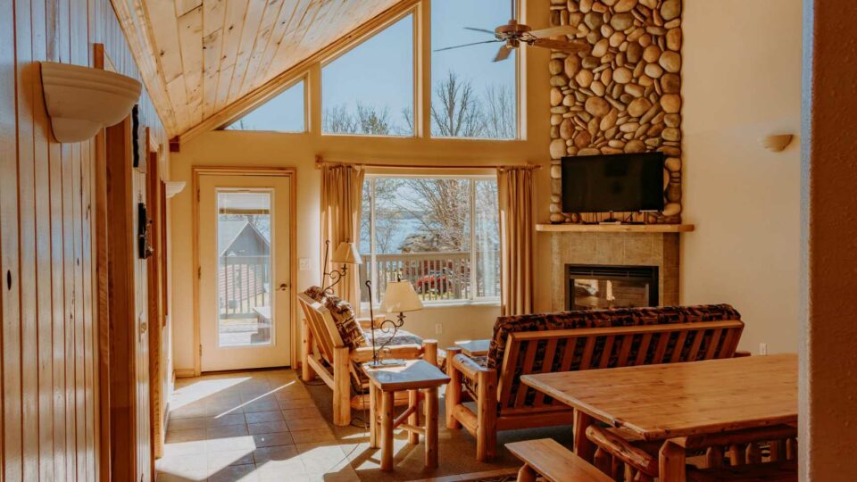 Living and Dining Room in a cabin rental at a Minnesota Resort.