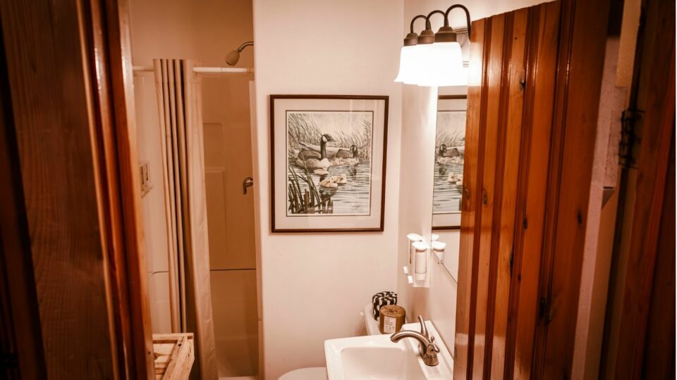 Bathroom and Shower in a cabin at a Minnesota Resort.