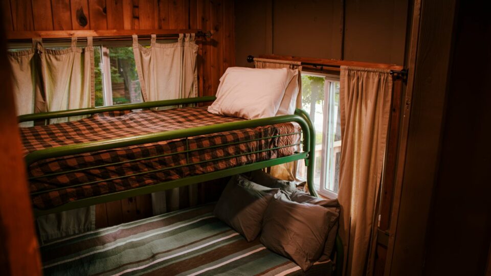 Twin over Full bunkbed in a cabin rental at Kohl's Resort.