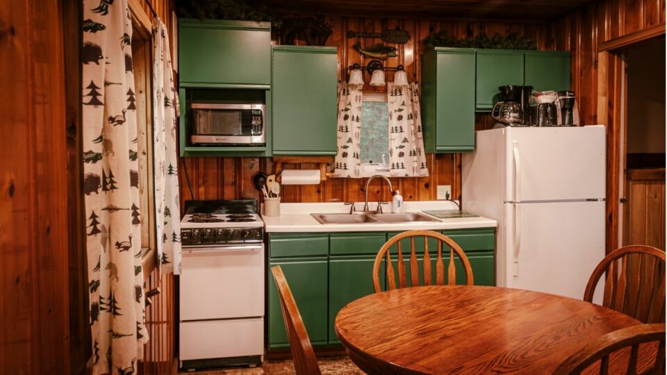 Cabin kitchen at Kohl's Resort in Bemidji, Minnesota.